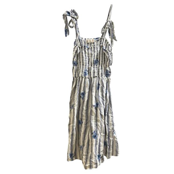 Altar’d State Smocked Floral Embroidered Striped Strappy Cotton Sundress M - Picture 1 of 6